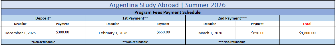 Program Payment Table